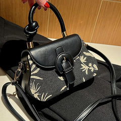 Leaf Pattern Top Handle Bag Women's PU Leather Crossbody Bag Flap Purse