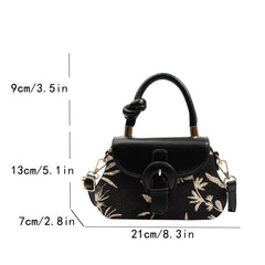 Leaf Pattern Top Handle Bag Women's PU Leather Crossbody Bag Flap Purse