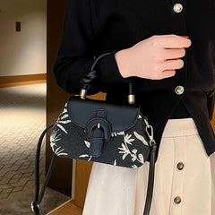 Leaf Pattern Top Handle Bag Women's PU Leather Crossbody Bag Flap Purse