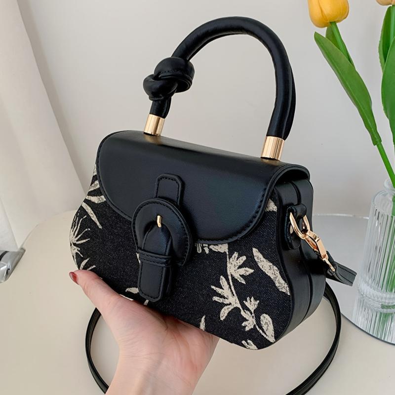 Leaf Pattern Top Handle Bag Women's PU Leather Crossbody Bag Flap Purse