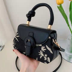 Leaf Pattern Top Handle Bag Women's PU Leather Crossbody Bag Flap Purse