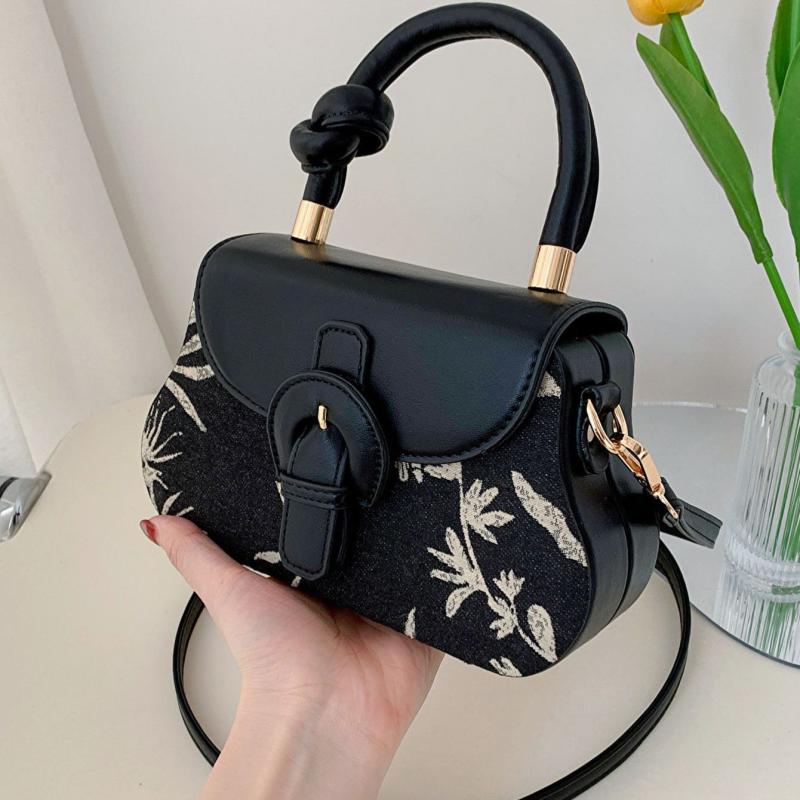 Leaf Pattern Top Handle Bag Women's PU Leather Crossbody Bag Flap Purse