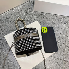 Metal Chain Crossbody Barrel Minaudiere Textured Bag