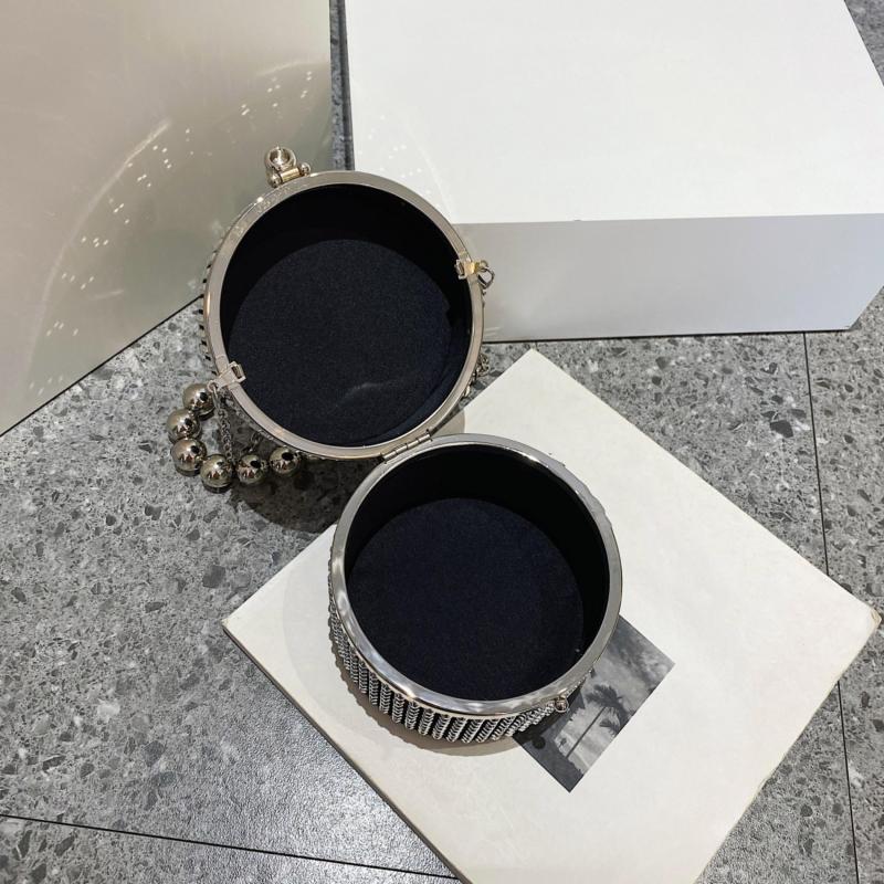 Metal Chain Crossbody Barrel Minaudiere Textured Bag