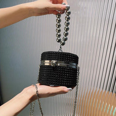Metal Chain Crossbody Barrel Minaudiere Textured Bag