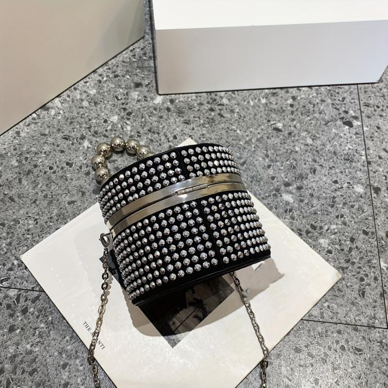 Metal Chain Crossbody Barrel Minaudiere Textured Bag