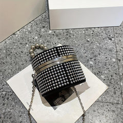 Metal Chain Crossbody Barrel Minaudiere Textured Bag