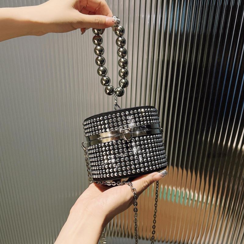 Metal Chain Crossbody Barrel Minaudiere Textured Bag