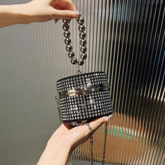 Metal Chain Crossbody Barrel Minaudiere Textured Bag