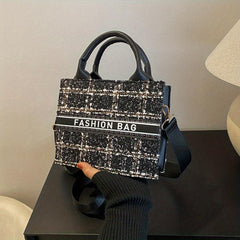 Plaid Pattern Tote Bag Tweed Handbag Crossbody Bag