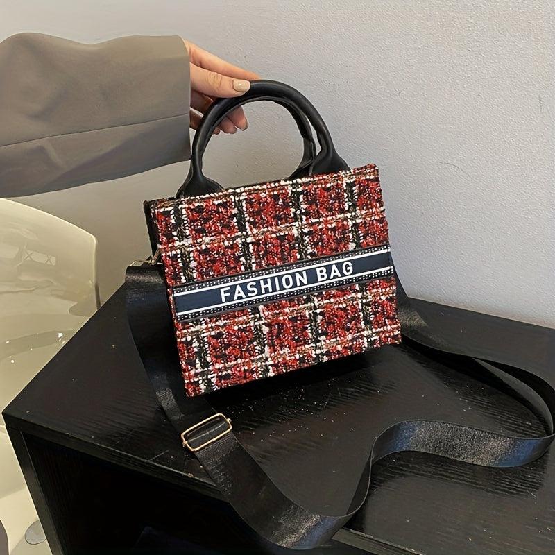 Plaid Pattern Tote Bag Tweed Handbag Crossbody Bag