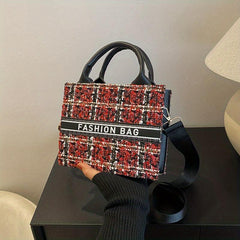 Plaid Pattern Tote Bag Tweed Handbag Crossbody Bag