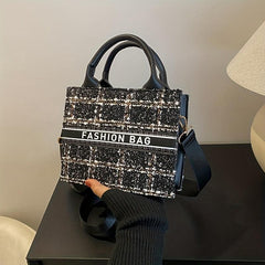 Plaid Pattern Tote Bag Tweed Handbag Crossbody Bag