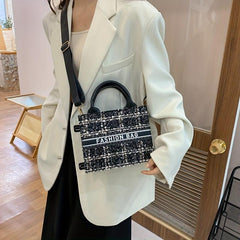 Plaid Pattern Tote Bag Tweed Handbag Crossbody Bag