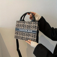 Plaid Pattern Tote Bag Tweed Handbag Crossbody Bag