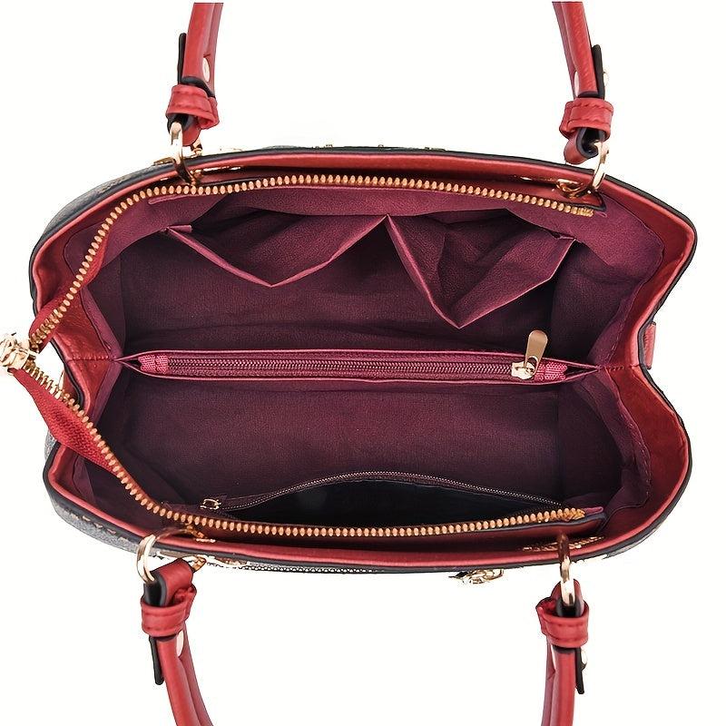 Vintage Pattern Tote Satchel Bag All Match Shoulder Bag Classic Handbag