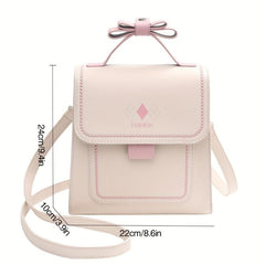 Bow Decor Handle Flap Crossbody Bag PU Leather Textured Bag Purse