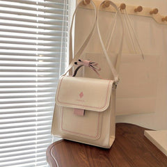 Bow Decor Handle Flap Crossbody Bag PU Leather Textured Bag Purse