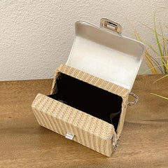 Straw Glossy Flap Shoulder Bag Top Handle Handbag Weaving Chain Crossbody Bag