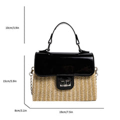 Straw Glossy Flap Shoulder Bag Top Handle Handbag Weaving Chain Crossbody Bag