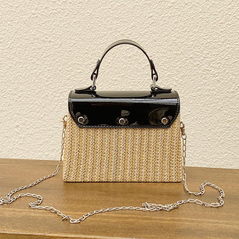 Straw Glossy Flap Shoulder Bag Top Handle Handbag Weaving Chain Crossbody Bag