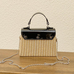 Straw Glossy Flap Shoulder Bag Top Handle Handbag Weaving Chain Crossbody Bag