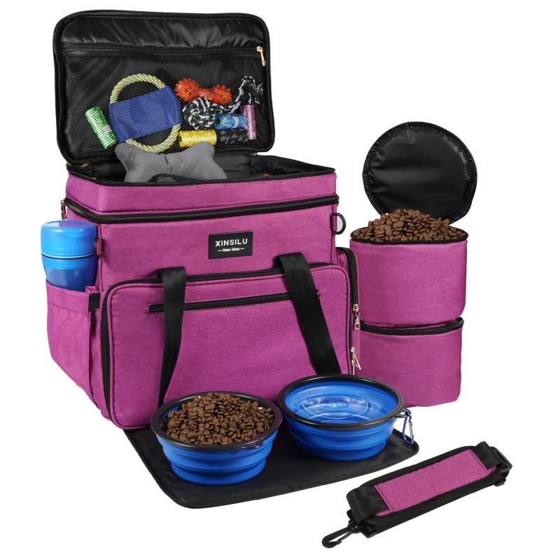 6pcs Large Pet Travel Bag Set, Food Containers, Organizer, Bowls, Treat Bag
