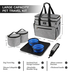 6pcs Large Pet Travel Bag Set, Food Containers, Organizer, Bowls, Treat Bag