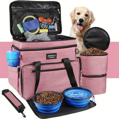 6pcs Large Pet Travel Bag Set, Food Containers, Organizer, Bowls, Treat Bag