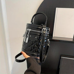 Argyle Quilted Zipper Shoulder Bag Top Handle Handbag