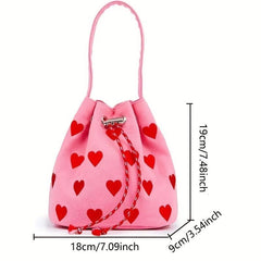 Heart Embroidery Bucket Bag Y2K Style Crossbody Bag Mini Pink Handbag