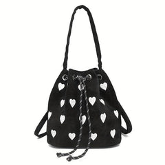 Heart Embroidery Bucket Bag Y2K Style Crossbody Bag Mini Pink Handbag