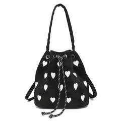 Heart Embroidery Bucket Bag Y2K Style Crossbody Bag Mini Pink Handbag