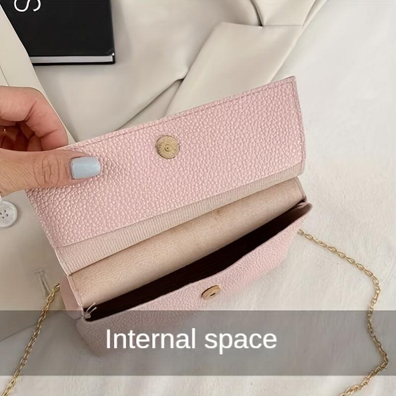 Metal Chain Crossbody Flap Bag PU Leather Textured Shoulder Bag