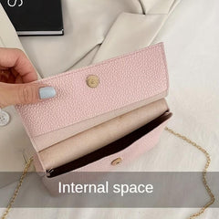 Metal Chain Crossbody Flap Bag PU Leather Textured Shoulder Bag