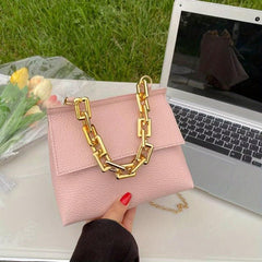 Metal Chain Crossbody Flap Bag PU Leather Textured Shoulder Bag
