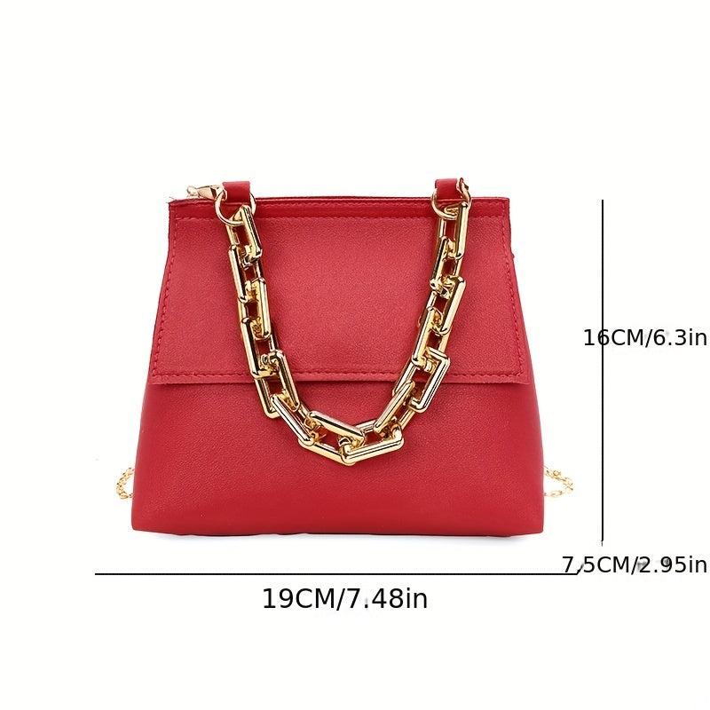 Metal Chain Crossbody Flap Bag PU Leather Textured Shoulder Bag
