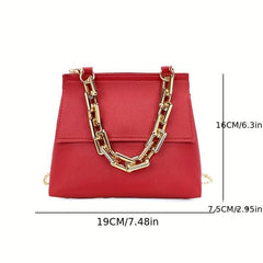 Metal Chain Crossbody Flap Bag PU Leather Textured Shoulder Bag