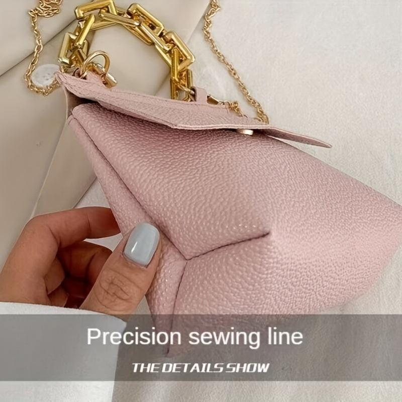 Metal Chain Crossbody Flap Bag PU Leather Textured Shoulder Bag