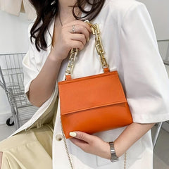 Metal Chain Crossbody Flap Bag PU Leather Textured Shoulder Bag