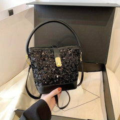 Sequin Glitter Satchel Crossbody Bag PU Leather Textured Bag Purse