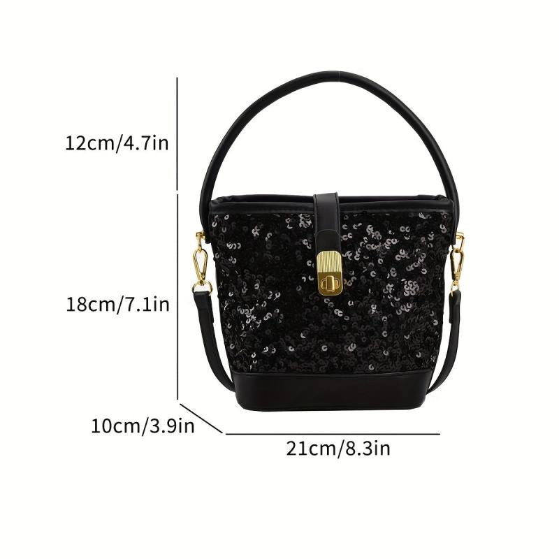 Sequin Glitter Satchel Crossbody Bag PU Leather Textured Bag Purse