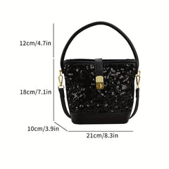 Sequin Glitter Satchel Crossbody Bag PU Leather Textured Bag Purse