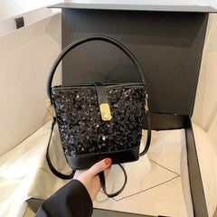Sequin Glitter Satchel Crossbody Bag PU Leather Textured Bag Purse