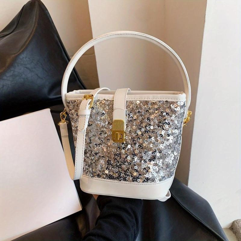 Sequin Glitter Satchel Crossbody Bag PU Leather Textured Bag Purse