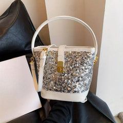 Sequin Glitter Satchel Crossbody Bag PU Leather Textured Bag Purse