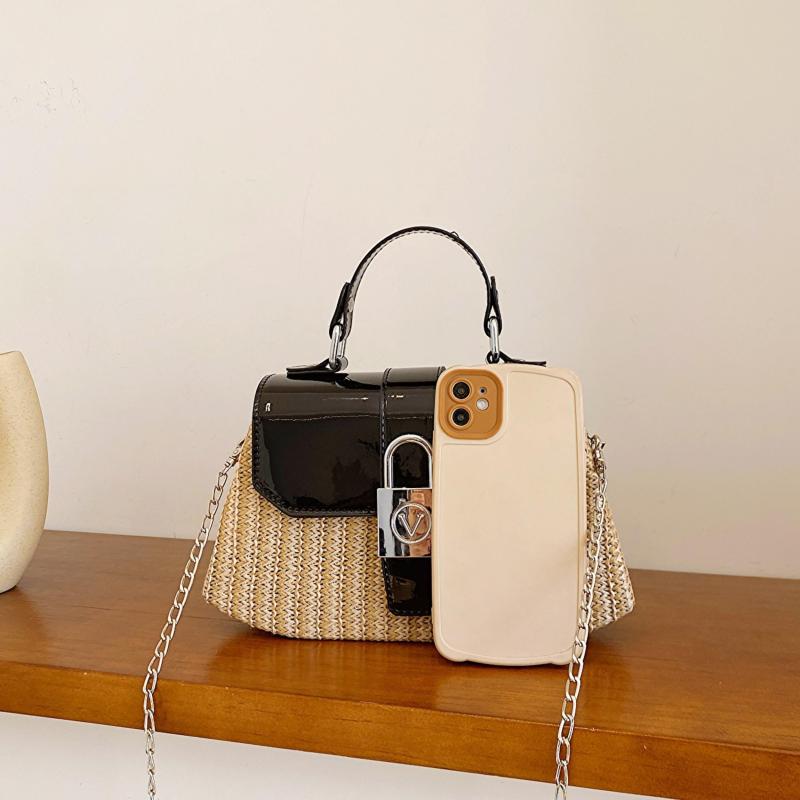 Straw Flap Shoulder Bag Top Handle Versatile Handbag Chain Crossbody