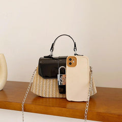 Straw Flap Shoulder Bag Top Handle Versatile Handbag Chain Crossbody