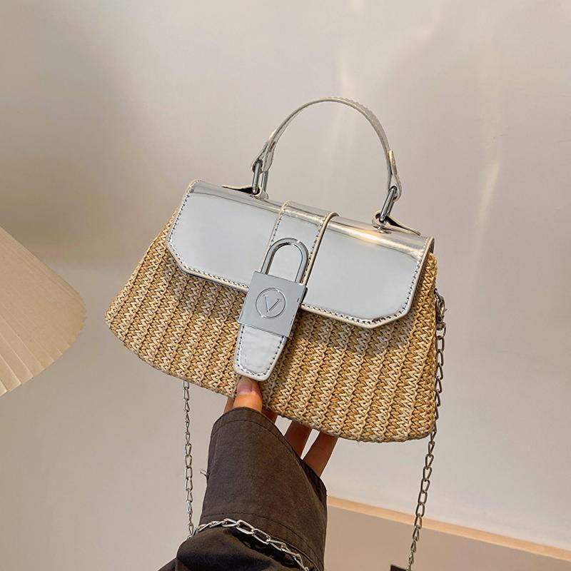 Straw Flap Shoulder Bag Top Handle Versatile Handbag Chain Crossbody
