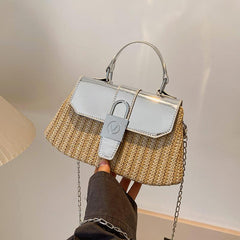 Straw Flap Shoulder Bag Top Handle Versatile Handbag Chain Crossbody